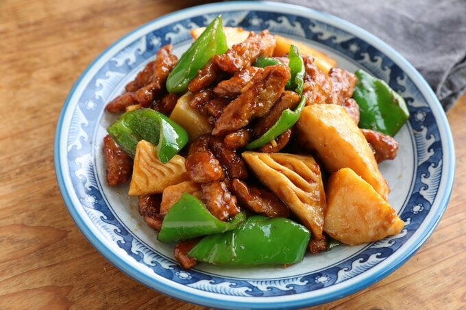 大豆ミートチンジャオロース完成