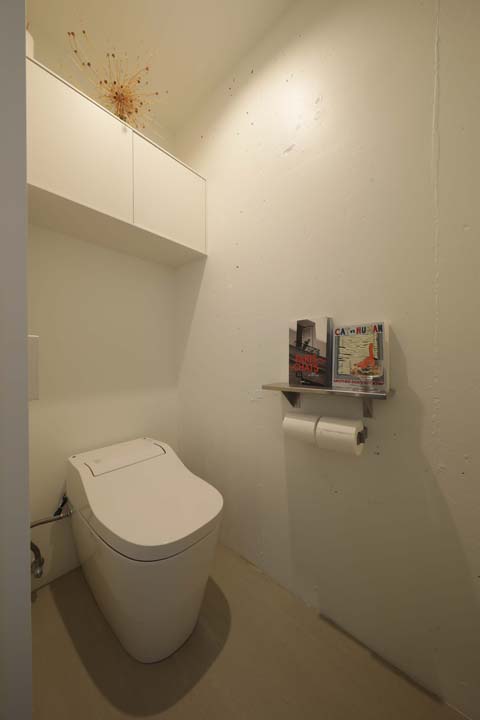 シンプルな収納を備えたトイレ