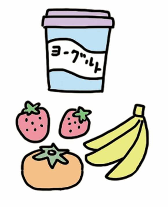 イラストヨーグルトとフルーツ