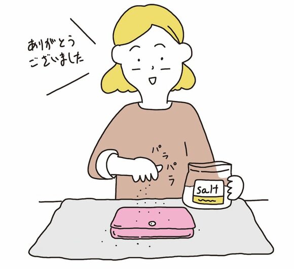 イラスト女性お財布にお塩