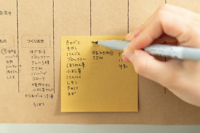 付箋にペンで書く様子