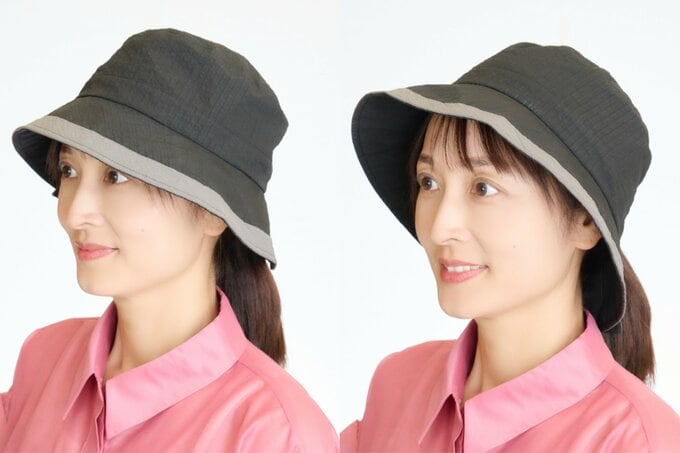左/普通のハットの場合、右/毛束を通す穴がついているハットの場合