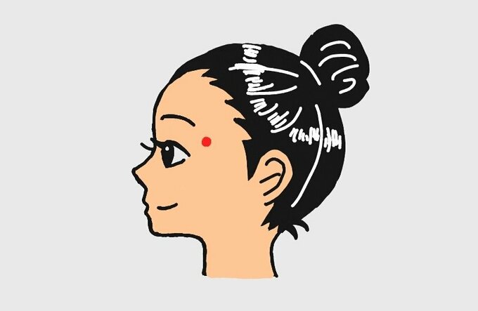 太陽のツボを示す画像