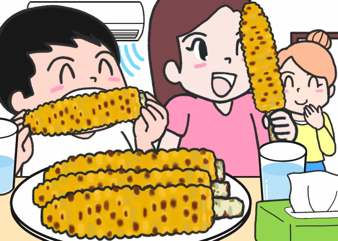 焼き目が香ばしいトウモロコシをガブリ なにかが違う 5つ見つけたらエラい間違い探し Esseonline エッセ オンライン