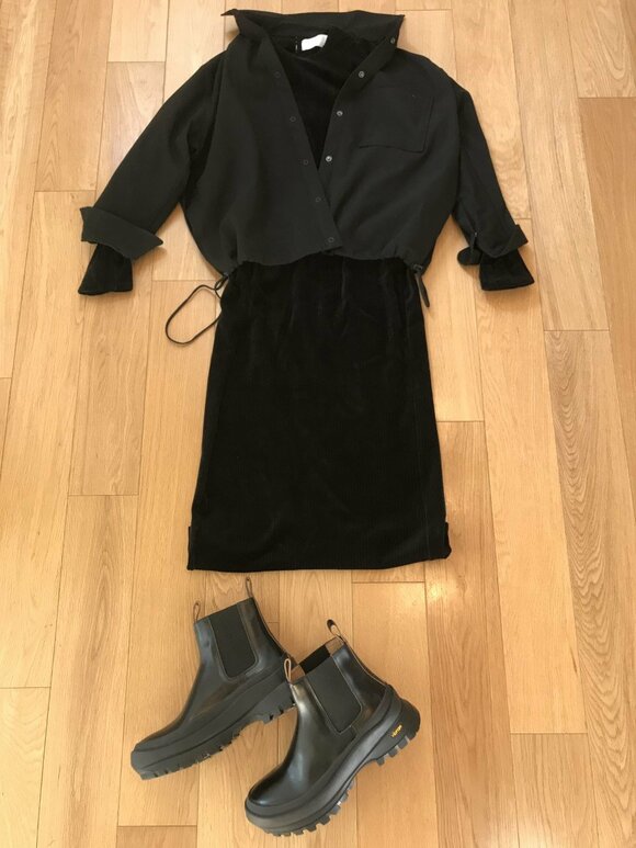 ストレッチシャツジャケット×コーデュロイワンピース