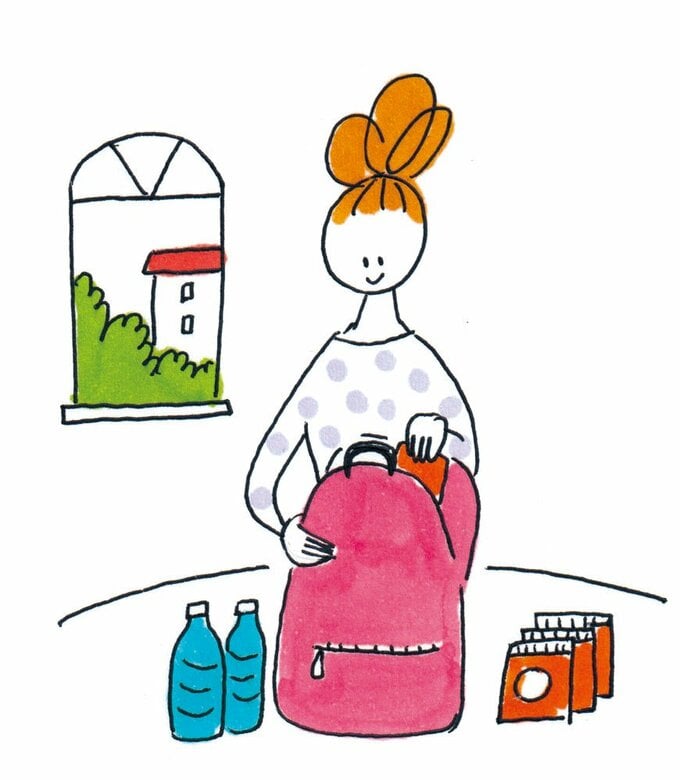 バッグを整理する女性イラスト