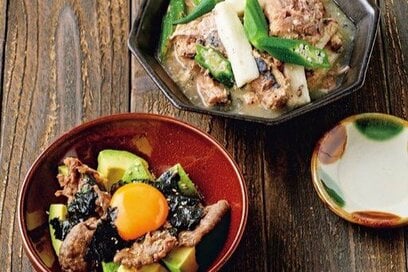 電子レンジだけでつくれる2品献立。牛肉の韓国ユッケ風、オクラとサバ缶のだし漬け