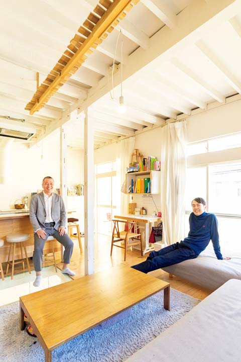 LDKでくつろぐ田中さんと河内さん