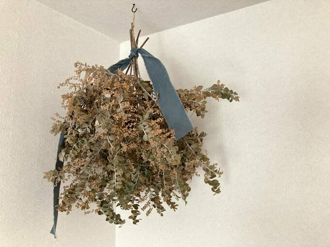 天井にドライフラワー