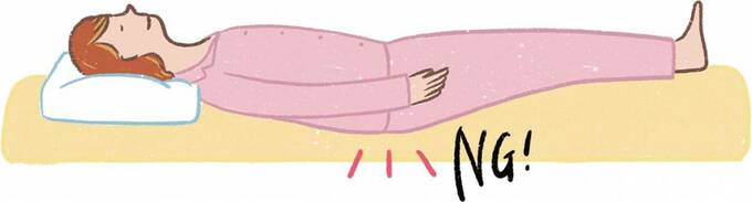 マットレスに腰が沈む様子