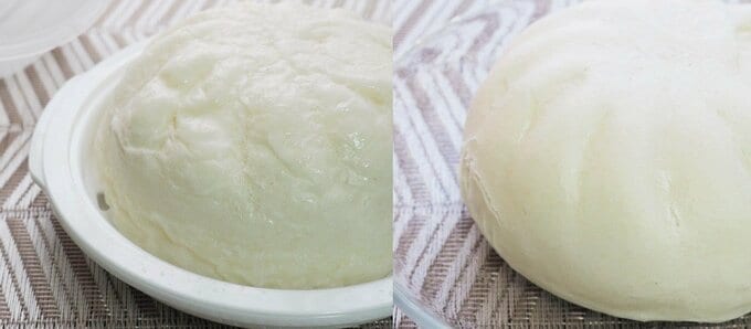 通常の調理（左）と「肉まん専用レンジ調理器」の調理（右）