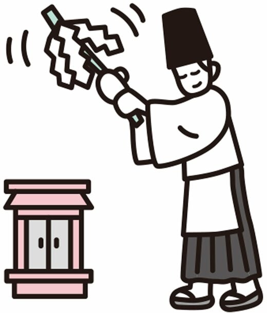 神主さんがお焚き上げをするイラスト