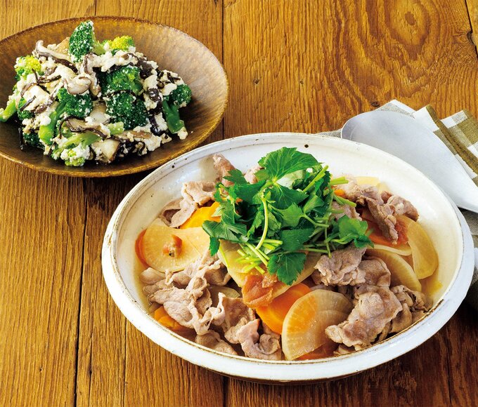 豚しゃぶ肉と大根の梅煮／ブロッコリーと豆腐の塩昆布あえ