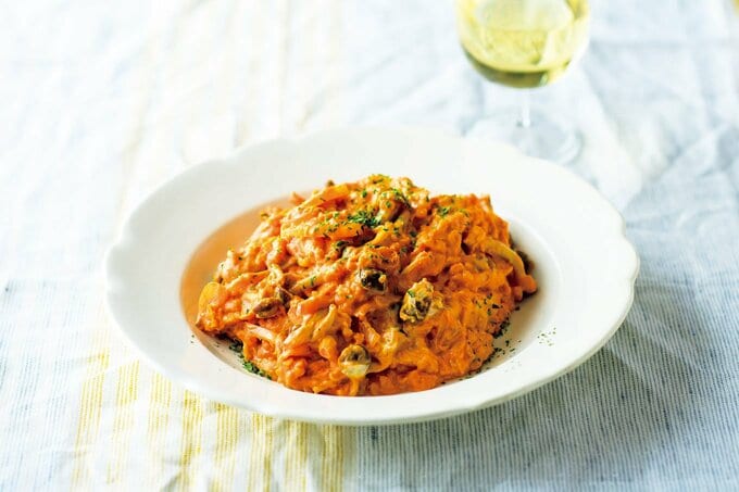 オートミールの鶏とキノコのトマトリゾット