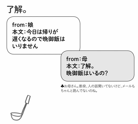 了解! 晩ご飯はいるの?