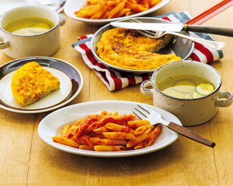 500kcal以下のおしゃれなパスタ献立。タンパク質もたっぷりと