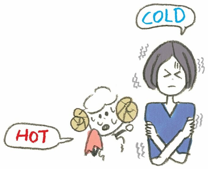 女性が寒くてふるえている様子のイラスト