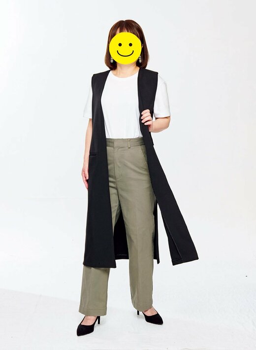 若見えロングパンツ+ジレコーデ