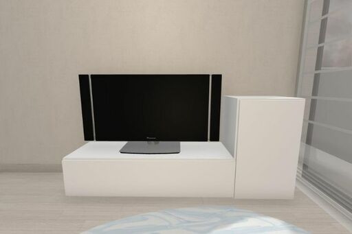 背の高いサイドキャビネットを奥に置き手前が低く、奥は高くする