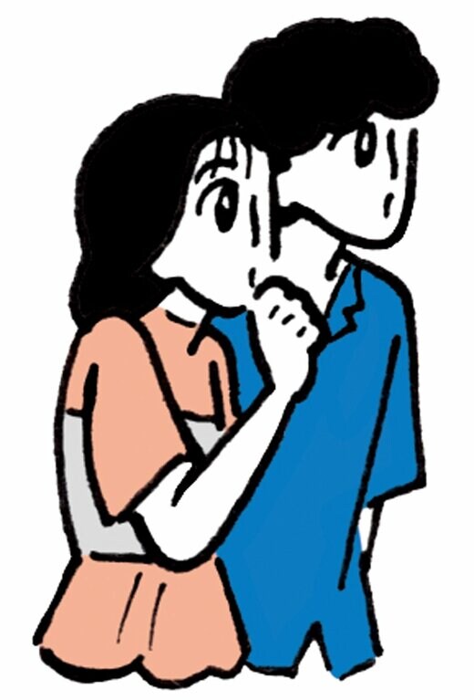 同じ方向を眺める男女のイラスト