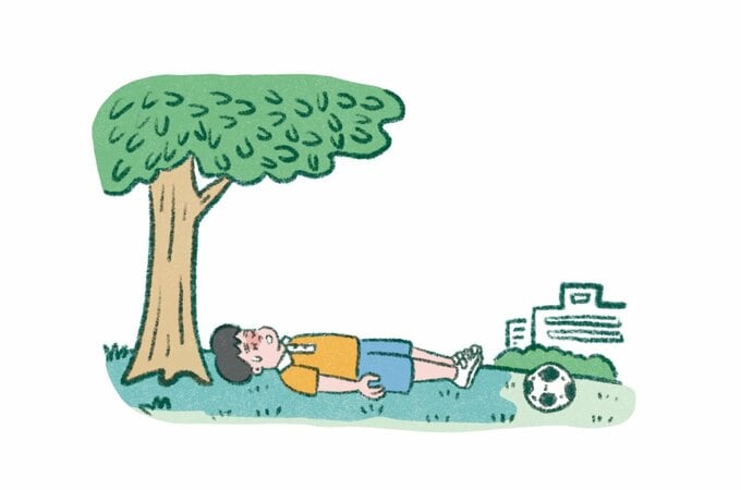 木の下で横たわる男性のイラスト