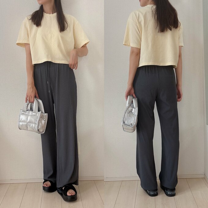 Tシャツと合わせてシンプルコーデに