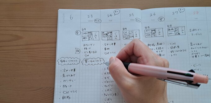 一週間の献立を書き込む