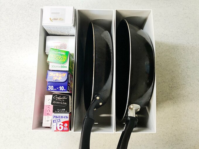 無印良品ファイルボックスでフライパン収納