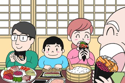 家族みんなで手巻き寿司…なにかが違う？5つ見つけたらエラい間違い探し