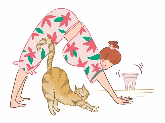 イラスト女性と猫