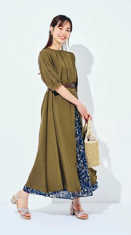 ワンピ×花柄スカートコーデ