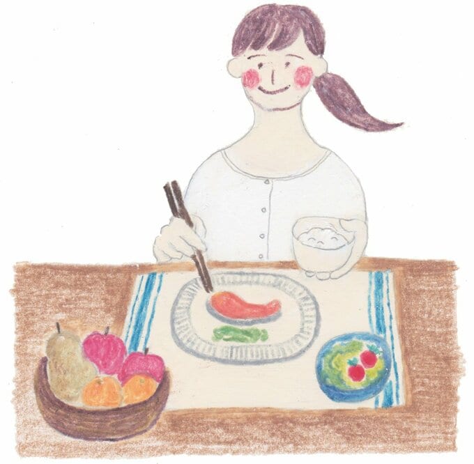 イラスト食事する女性
