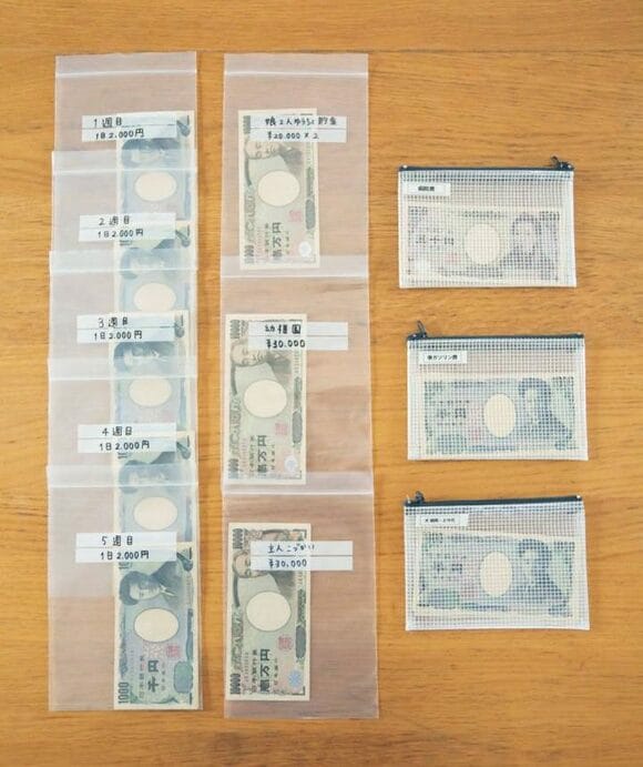 お金を袋分けした様子