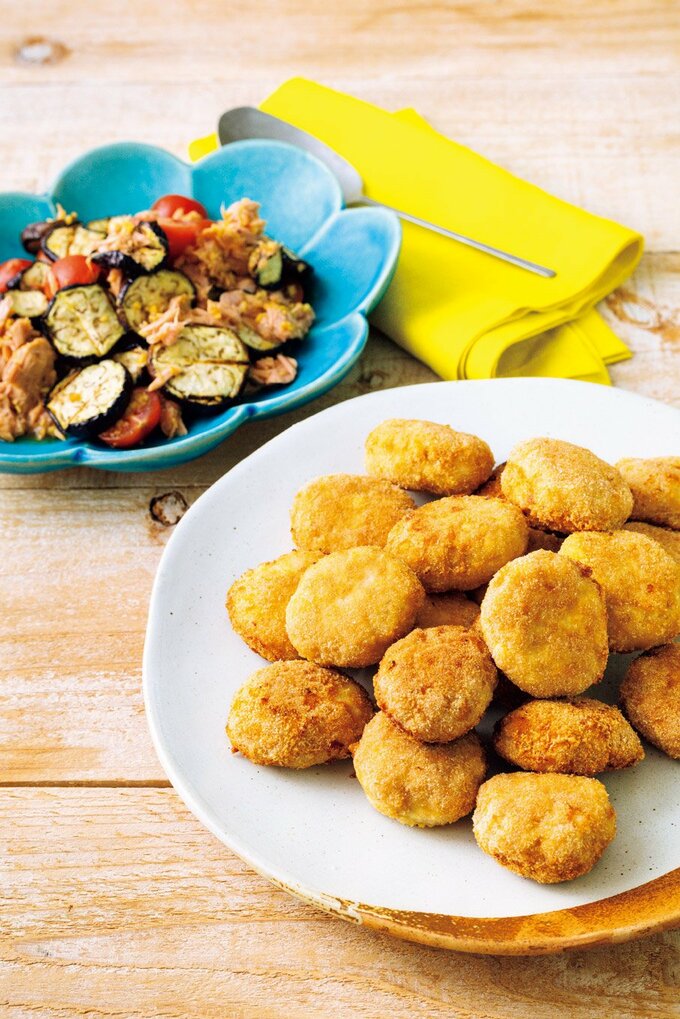 焼きナスとミニトマトのショウガマリネと、中華風豆腐ナゲット