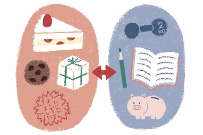 右側にやるべきこと、左側にごほうびが書かれたイラスト