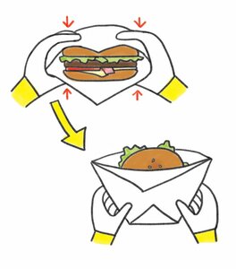 軽くつぶし、バンズの下を強めに持って食べる