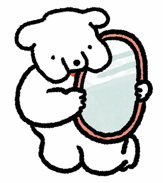 鏡をもっている犬のイラスト