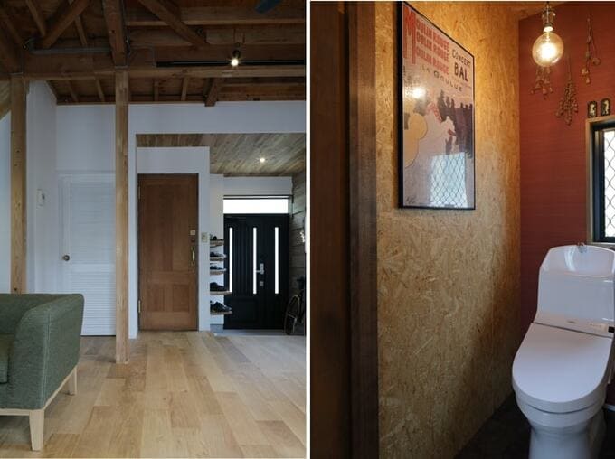 天井にフローリングを張った玄関