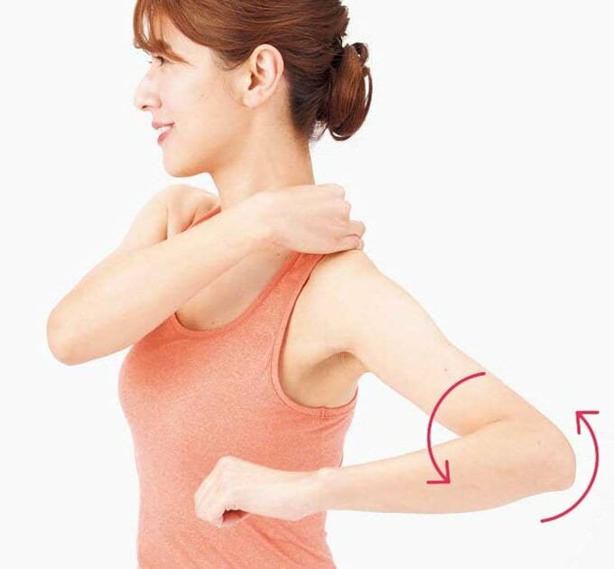 肩をつかみ、ひじで円を描く