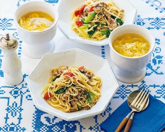 具だくさんのサバ缶パスタのレシピ。週末に食べたいダイエット献立