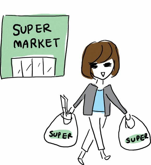 イラスト女性とスーパー