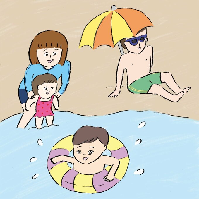 イラスト家族でビーチ