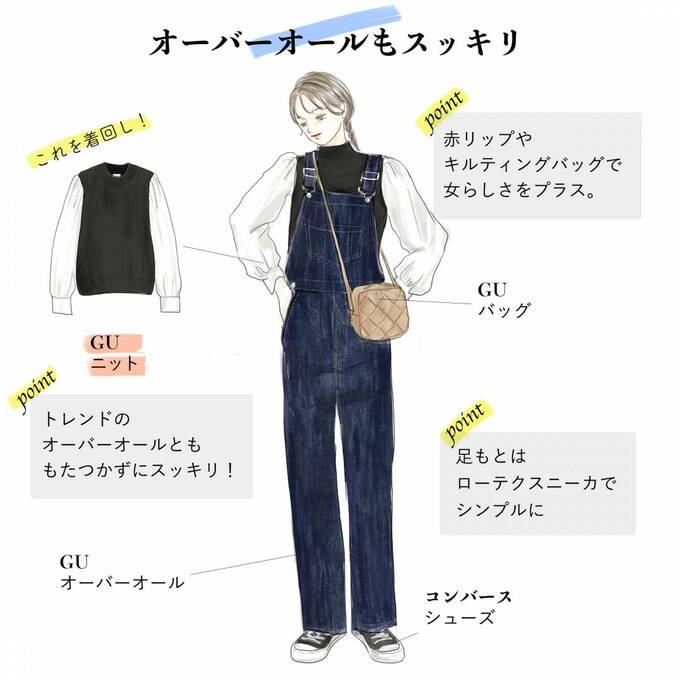 オーバーオールもスッキリ