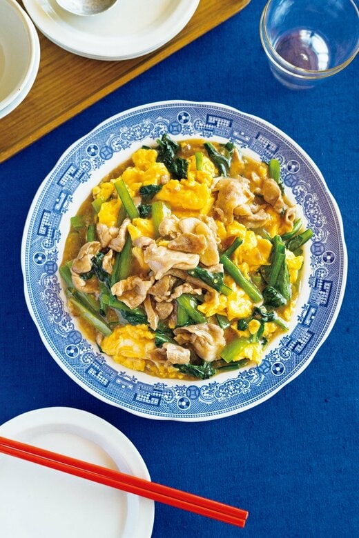 豚こまとコマツナの卵オイスターあん