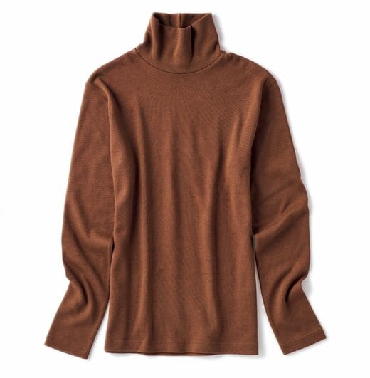 無印良品 あったか綿ウール ハイネック長袖Tシャツ ダークブラウン