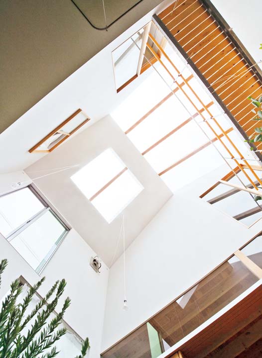 中庭からトップライトを見上げる