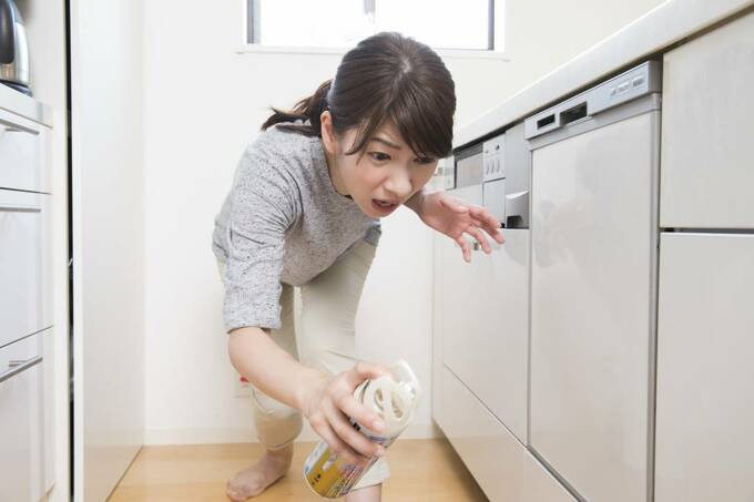 スプレーを持つ女性