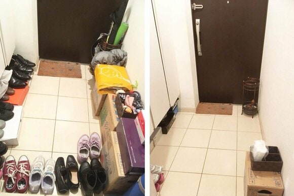 左が片づけ前、右が片づけ後の玄関