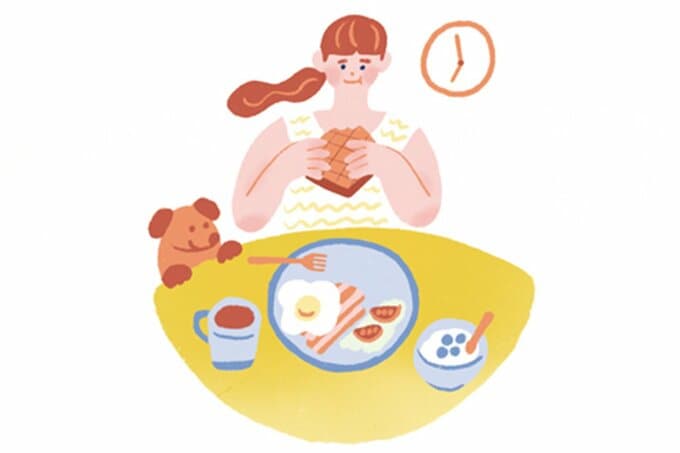 朝食を食べる女性のイラスト