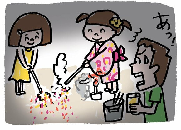 イラスト浴衣で花火